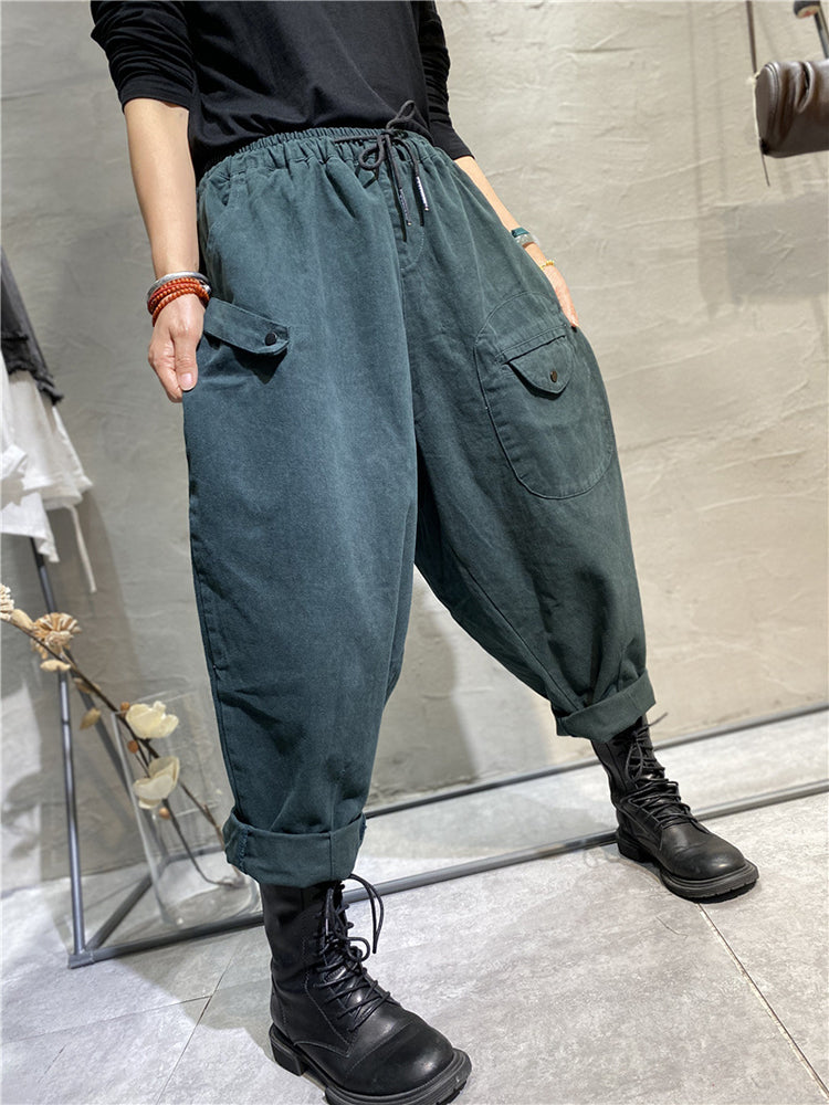 Elastic Waist Patch Pocket Harem Pants