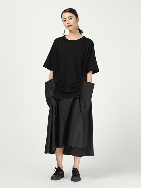 Loose Cropped Splicing Round-Neck Dress