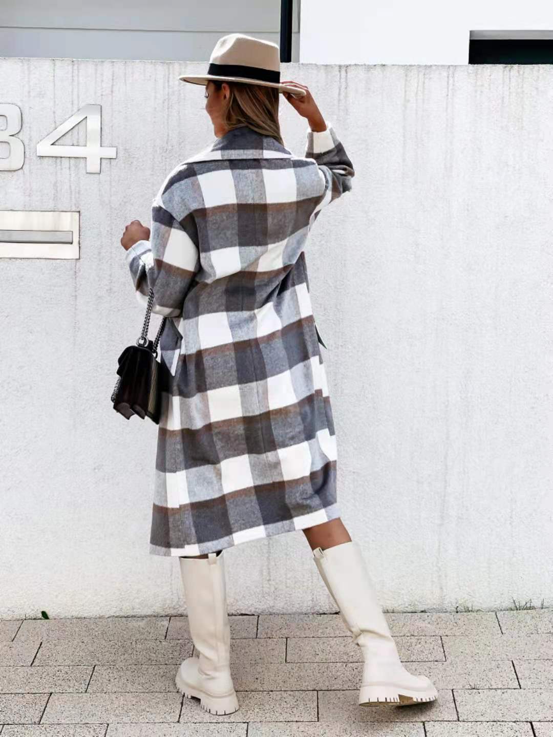 Classic Plaid Lapel Collar Midi Outerwear