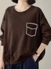 Loose Solid Color Drawstring Sweatshirt