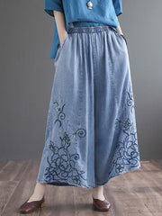 Artistic Retro Applique Wide Leg Jean Pants Bottoms