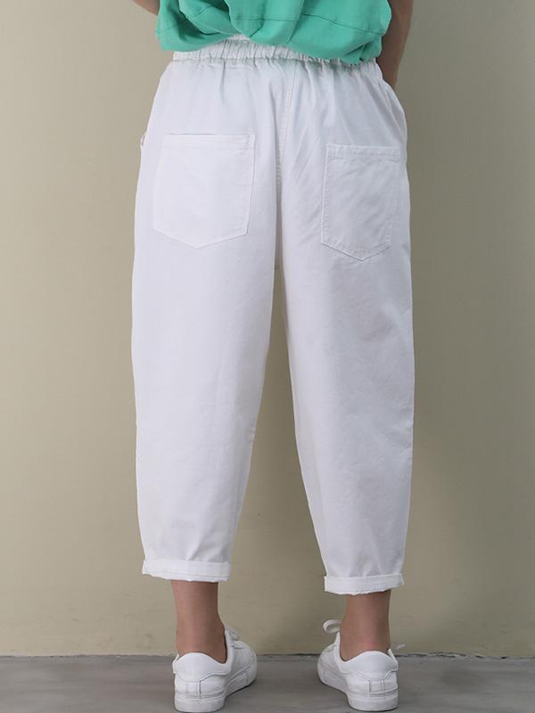 Casual Solid Elasticity Capri-Pants