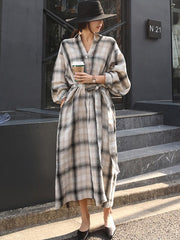 Loose Long Sleeve Lapel Tie Shirt Dress