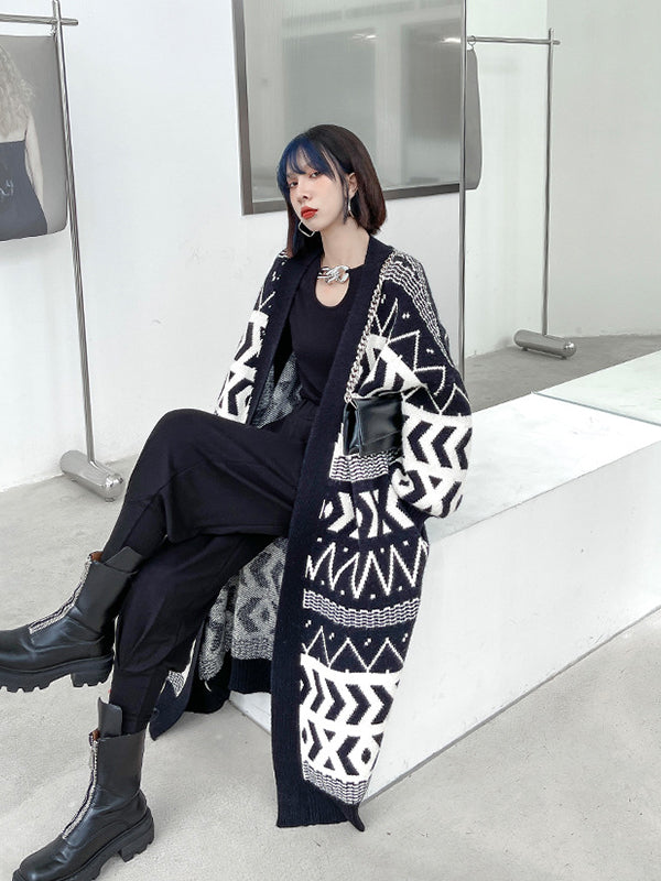 Urban Printed Long Knitted Outwear