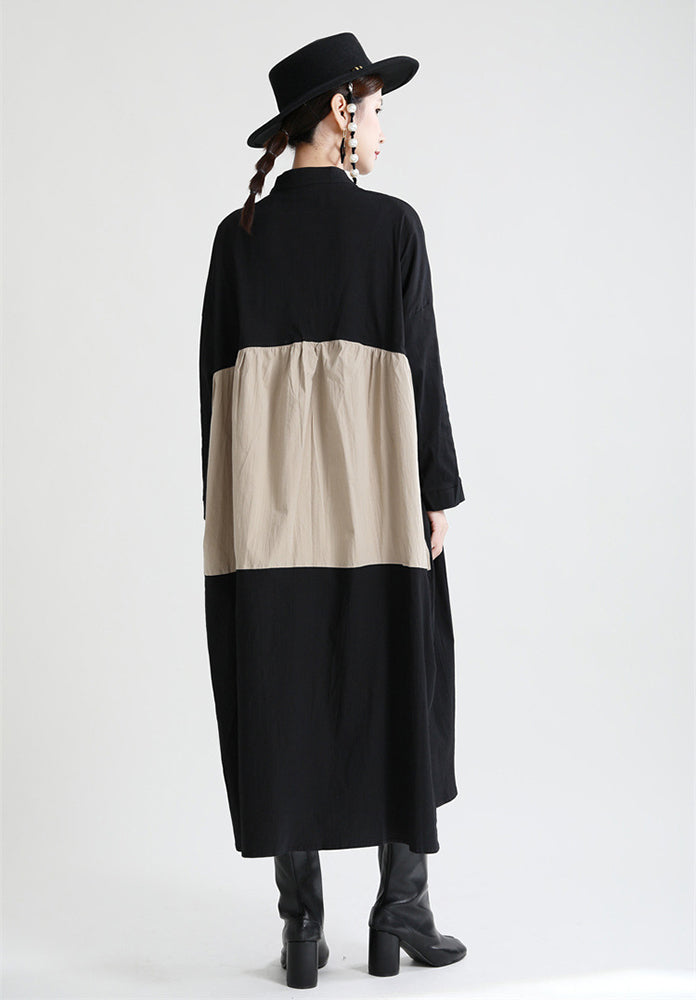 Stitching Contrast Color Loose Big Swing Long Sleeve Dress