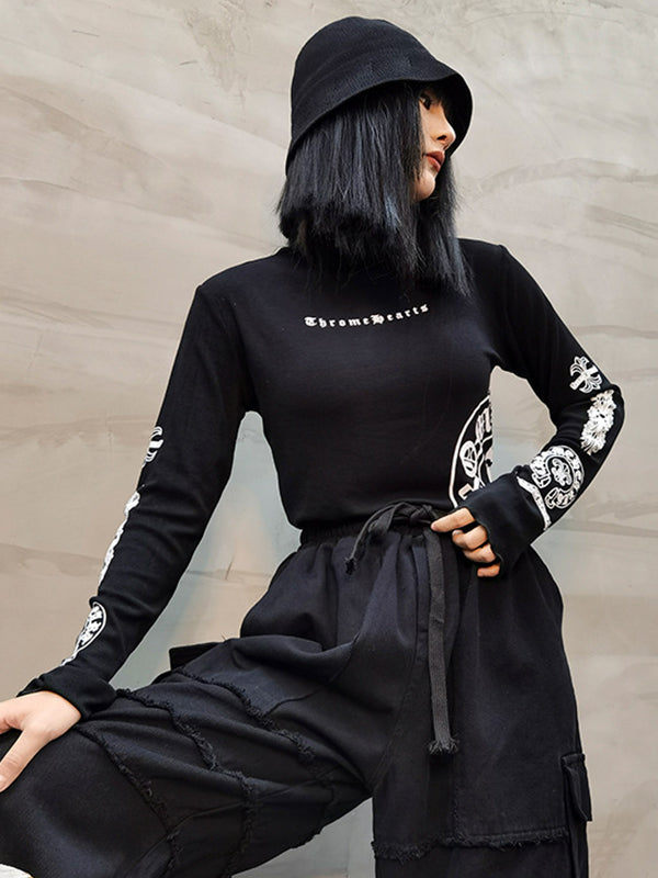 Women High Neck Printed Slim Bottoming Shirt