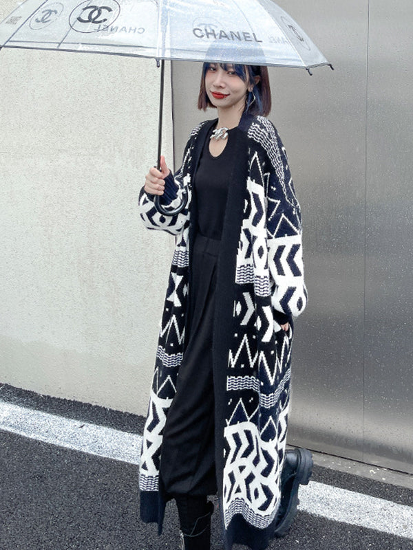 Urban Printed Long Knitted Outwear