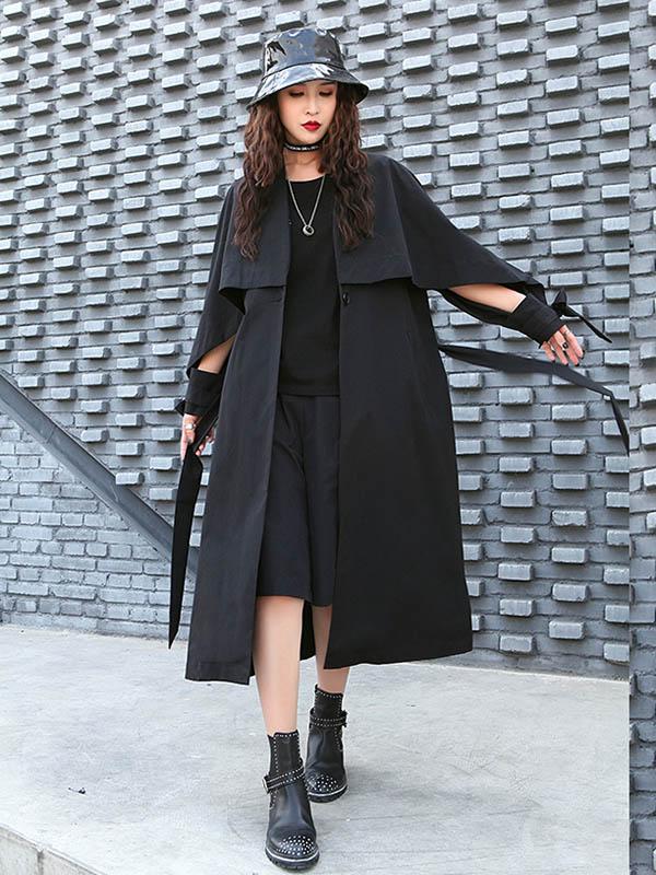 Loose Solid Color Belted Long Outwear