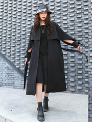 Loose Solid Color Belted Long Outwear