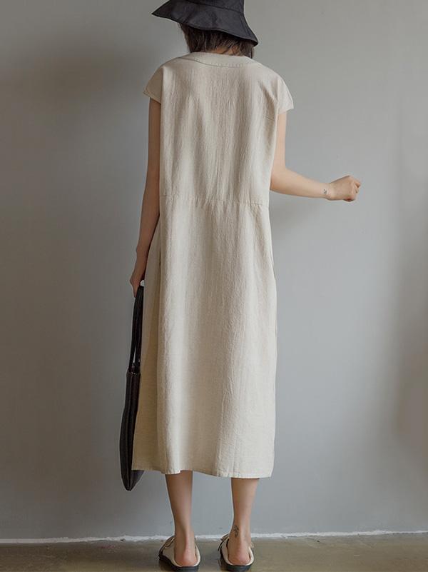 Loose Deep V-Neck Split-Front Long Dress