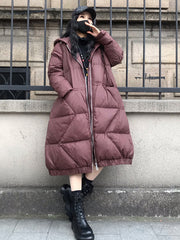 Large Size Loose Mid-Length Thick Hooded Down Coat