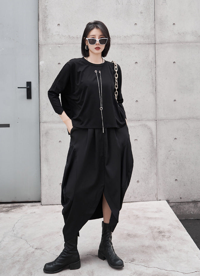 Simple 3/4 Sleeves Solid Round-Neck T-Shirt