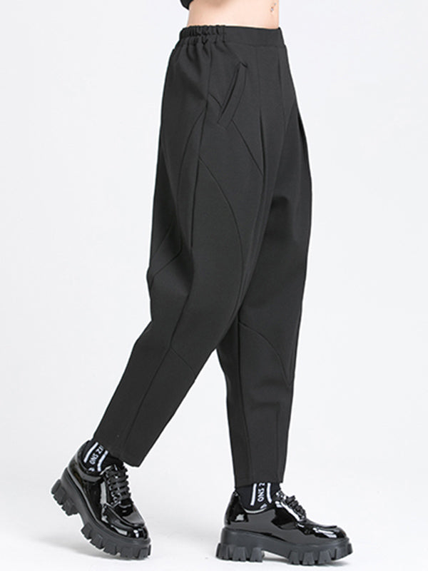 Minimalist Casual Split-Joint Pleats Black Harem Pants