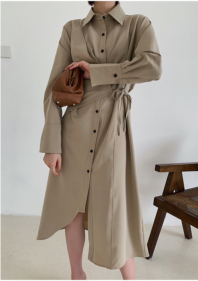 Cropped Lapel Long Sleeves Midi Dress