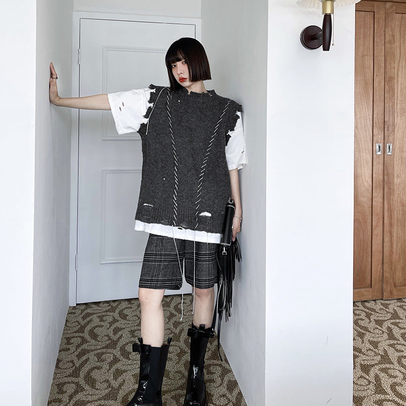 Loose Knit Sleeveless Round Neck Sweater Vest