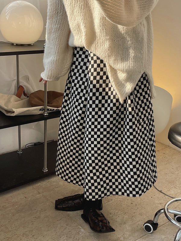 Casual Checkerboard Plaid Skirt