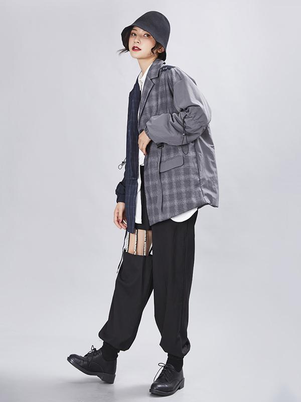 Original Vintage Plaid Split-joint Asymmetric Women Suit