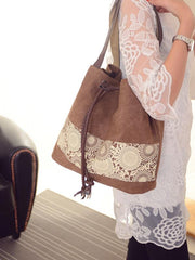 Ethnic Style Printed Canvas Drawstring Bucket Bag