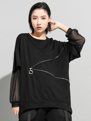 Zipper Splicing Gauze Sun Protection Long Sleeve T-Shirts