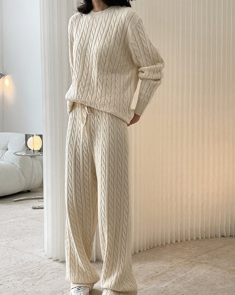 Cable High Waist Wide-Leg Knit Pants