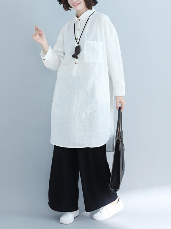 Loose Solid Color Long Sleeve Shirt