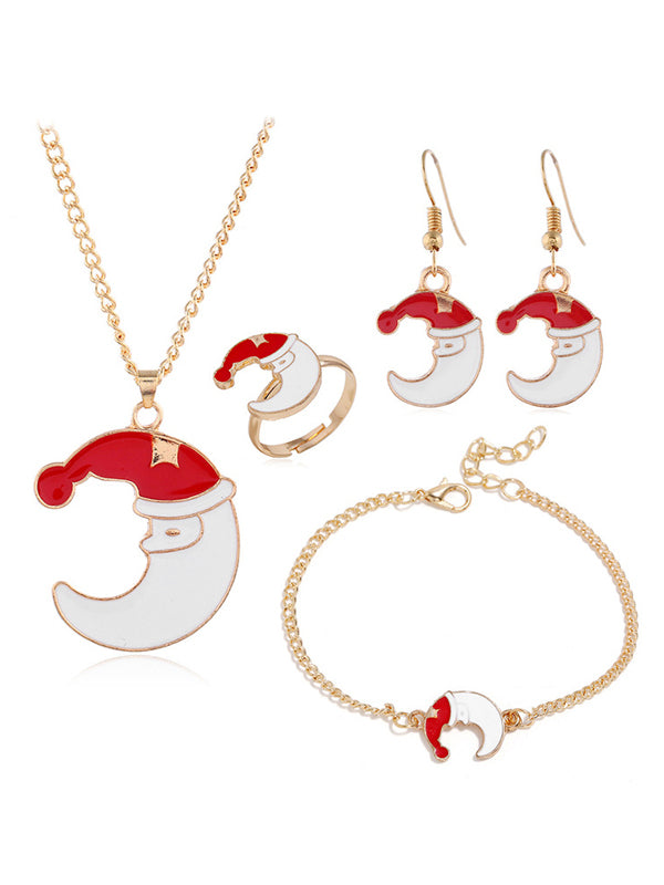 Women Cute Cartoon Ring Earrings Bracelet Necklace Set