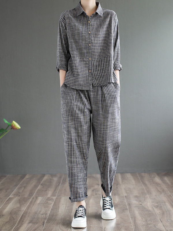 Ramie Cotton Striped Casual Suit