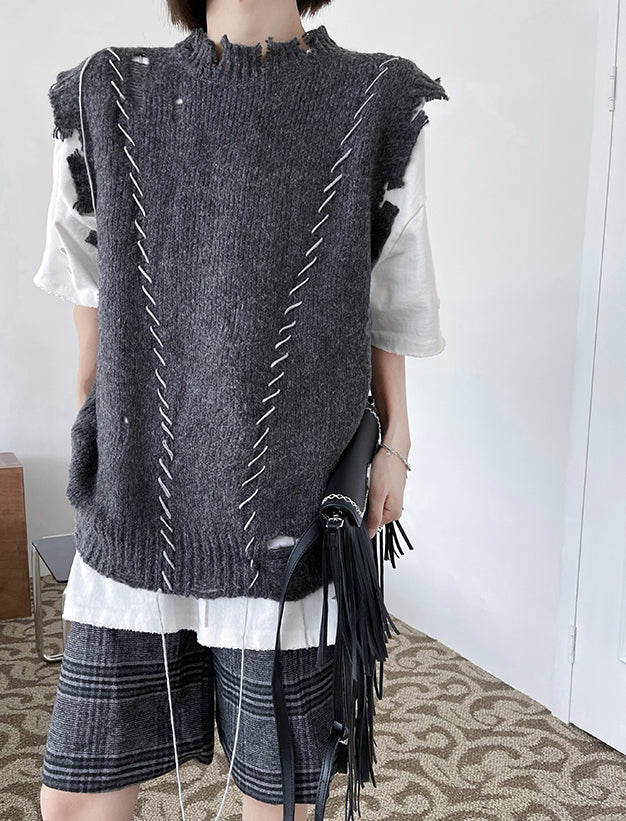 Loose Knit Sleeveless Round Neck Sweater Vest