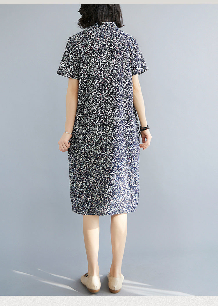Retro Printd Short Sleeve Midi Dress