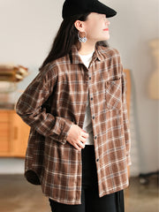 Retro Plaid Thicken Lapel Collar Shirt