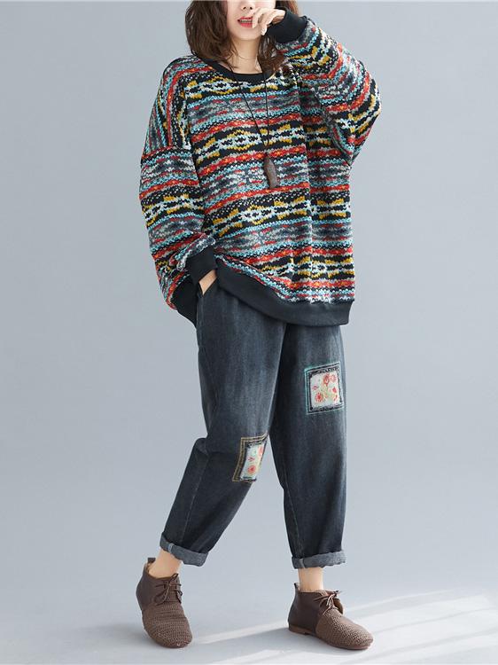 Retro Colorful Striped Warm Loose Sweater