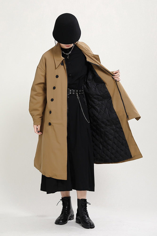 Solid Color Lapel Collar Straight Mid-Length Outwear