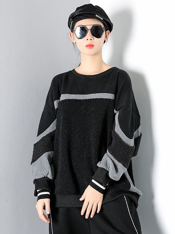 Women Stitching Round Neck Pullover Sweater