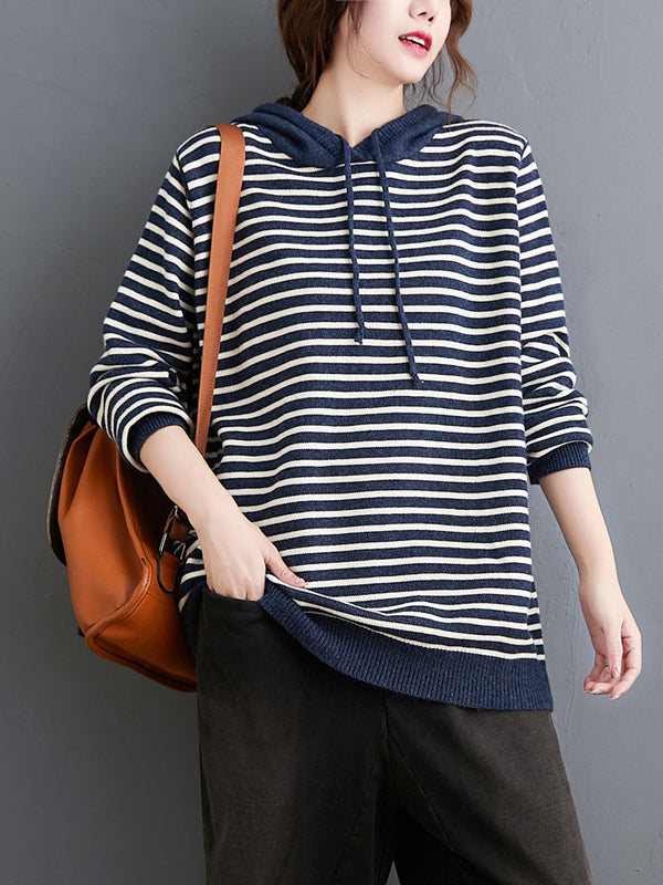 Striped Hooded Casual Knitted Sweater