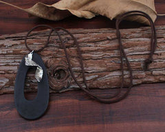 Vintage Wooden Necklace Personality Oval Wooden Leaf Pendant