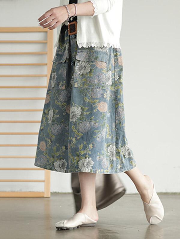 Original Retro Frog Belted Denim Skirt