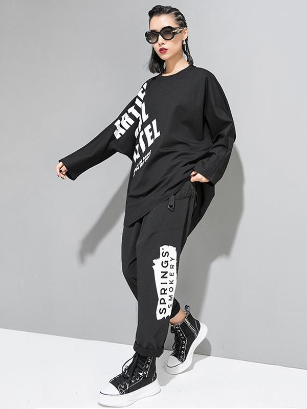 Casual Letter Printed Circular Hole Ribbon T-shirt