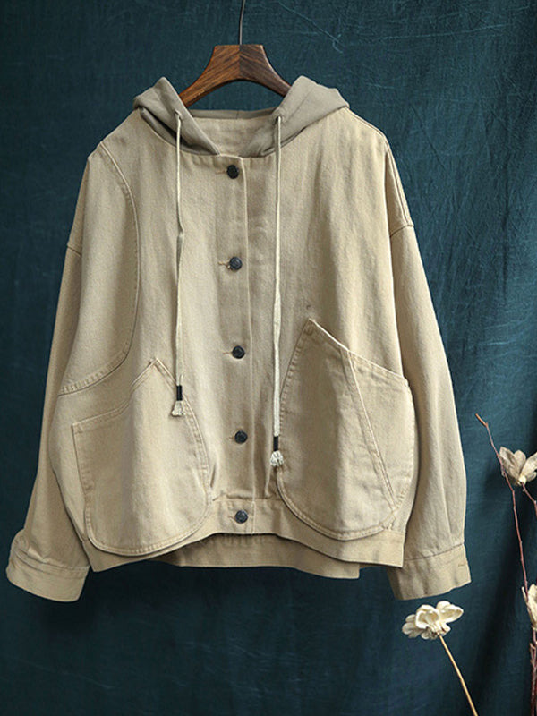 Loose Hooded Solid Jacket