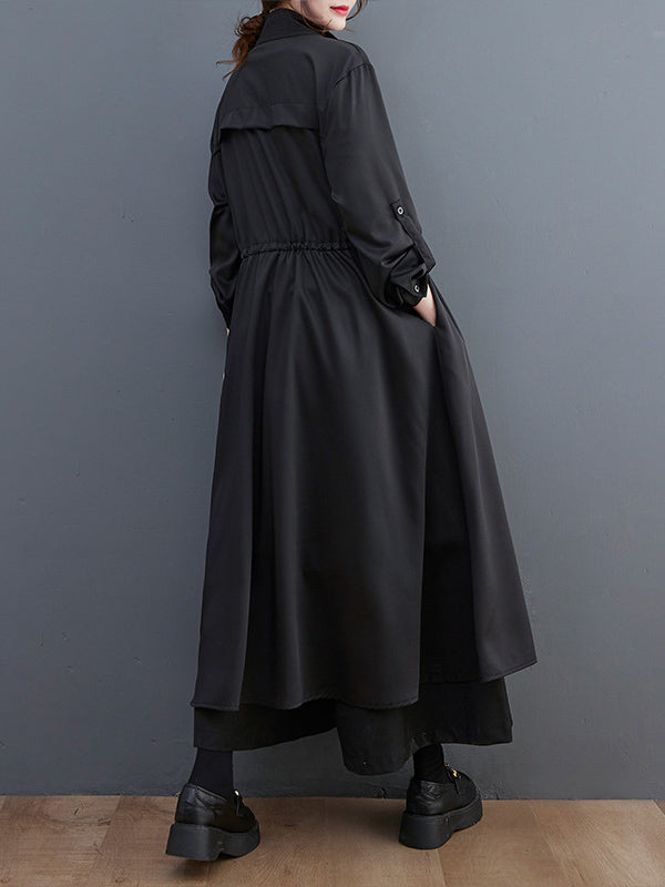 Loose Long Sleeves Drawstring Split-Joint Lapel Trench Coats