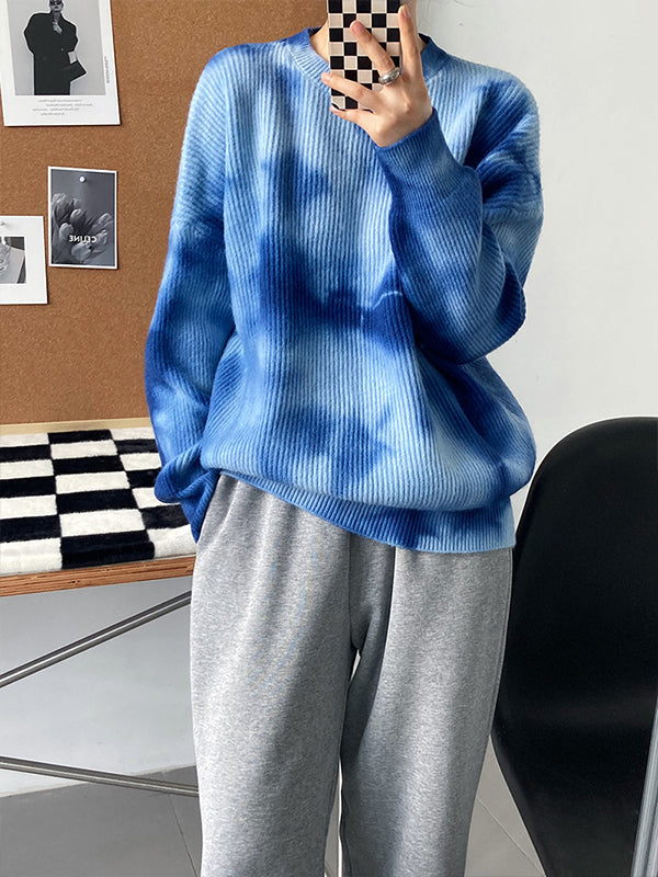 Casual Loose Tie Dye Round Neck Sweater