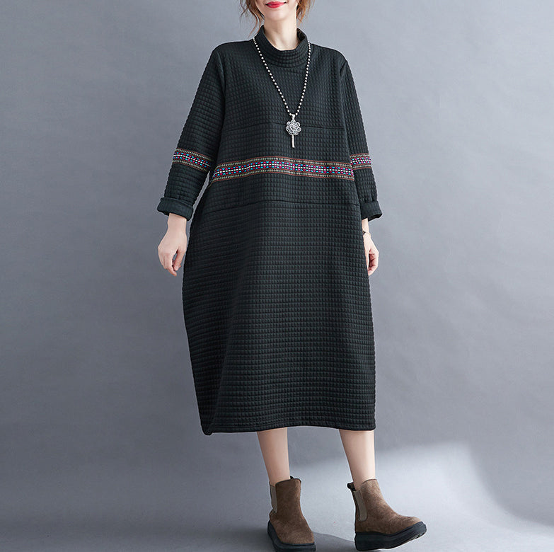 Large Size High Neck Loose Casual Midi Dress