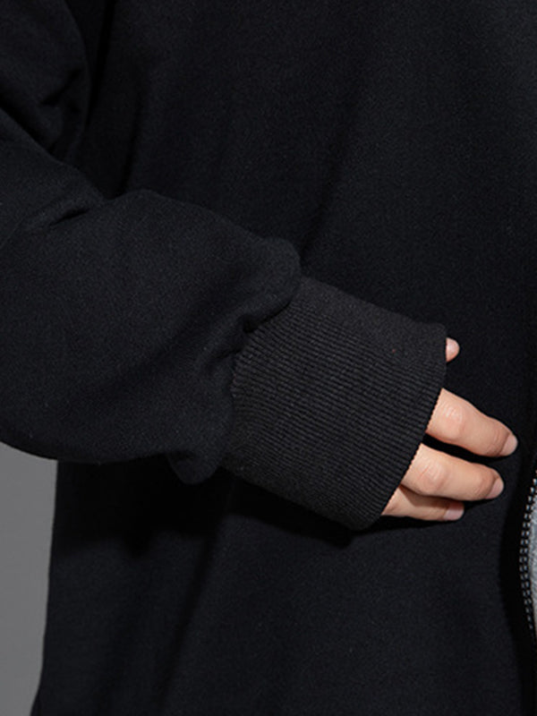 Casual Roomy Long Sleeves Contrast Color Split-Joint Zipper Round-Neck Sweatshirt Tops