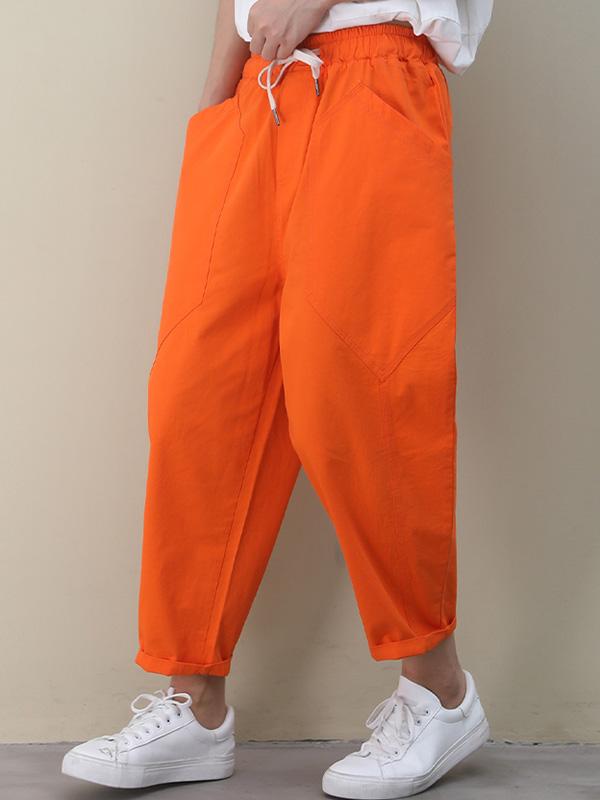 Casual Solid Elasticity Capri-Pants
