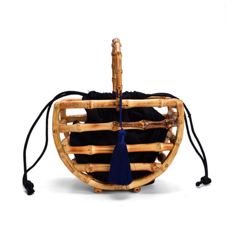 Handmade Semicircular Tassel Rattan Woven Bag