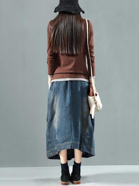 Split-joint Denim Skirt Bottom