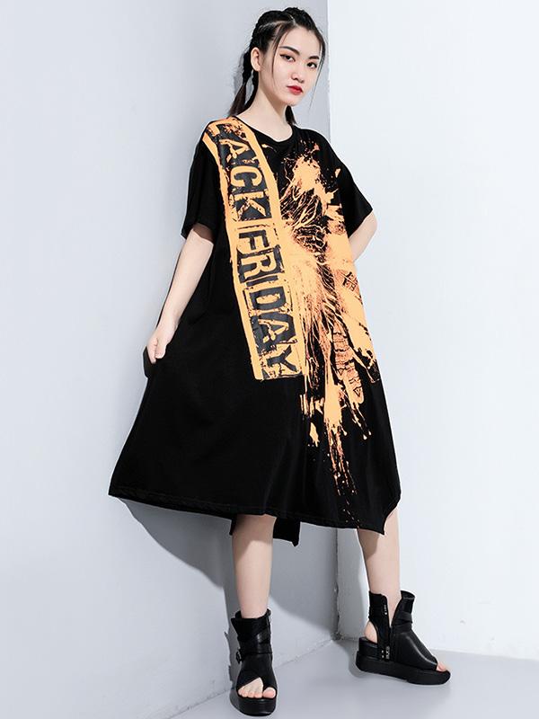 Original Personality Letter Print Irregularity Dress