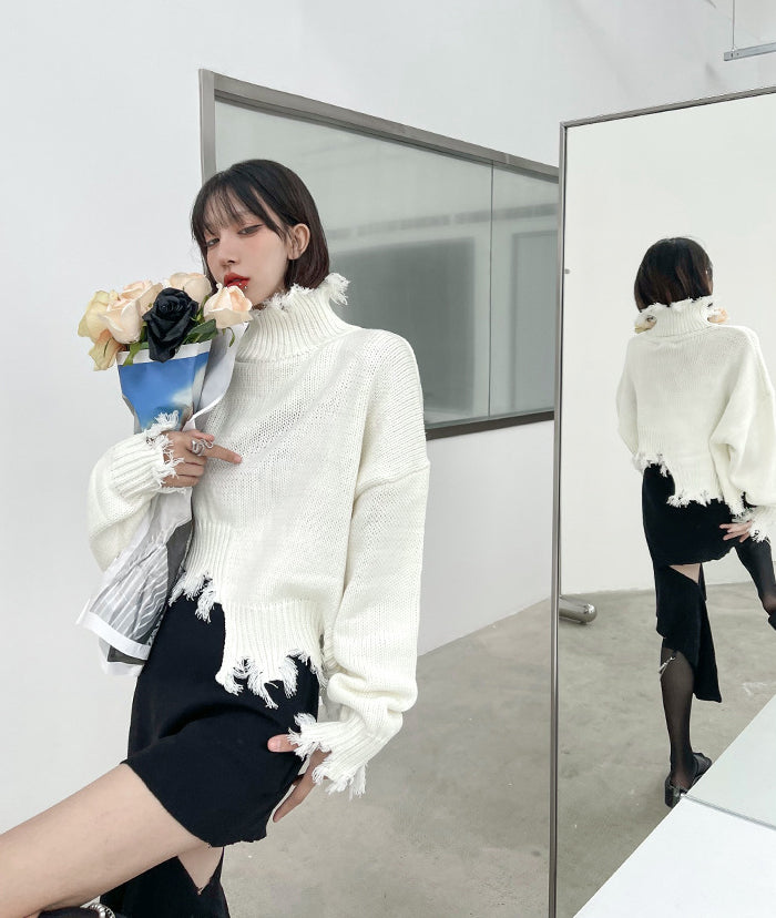 Irregular Hole Knit Long Sleeve Sweater