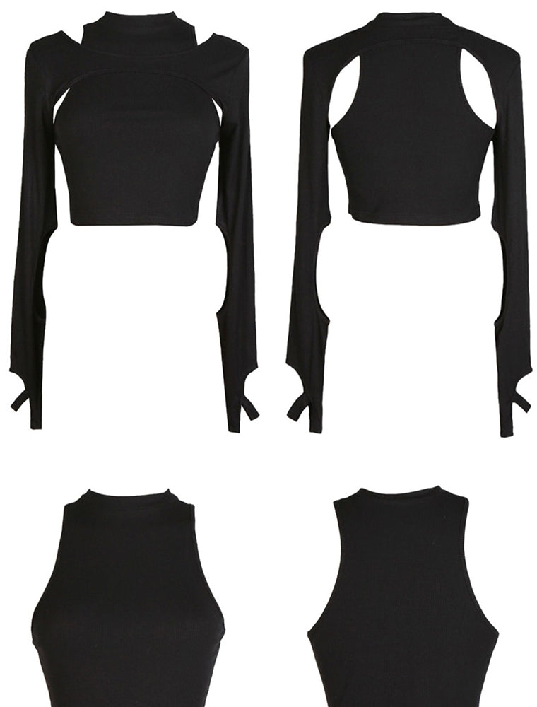 Hollow Cut Short T-Shirt Women's Slim Top