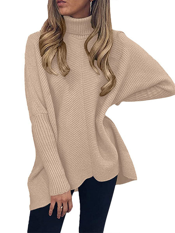 High Neck Asymmetrical Bat Sleeve Knit Sweater