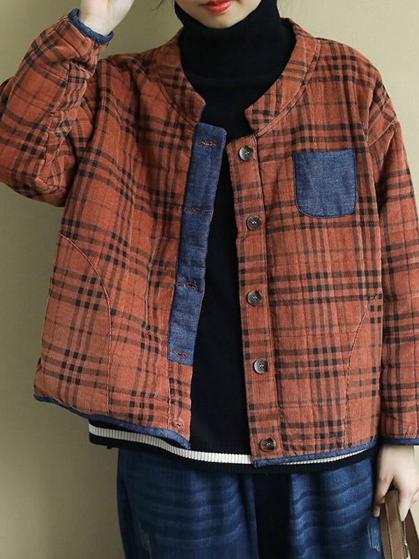 Plaid Loose Casual Quilted Coat